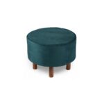 Solid Wood Ottoman Pouffee in Turquoise Sea Velvet - Image 3