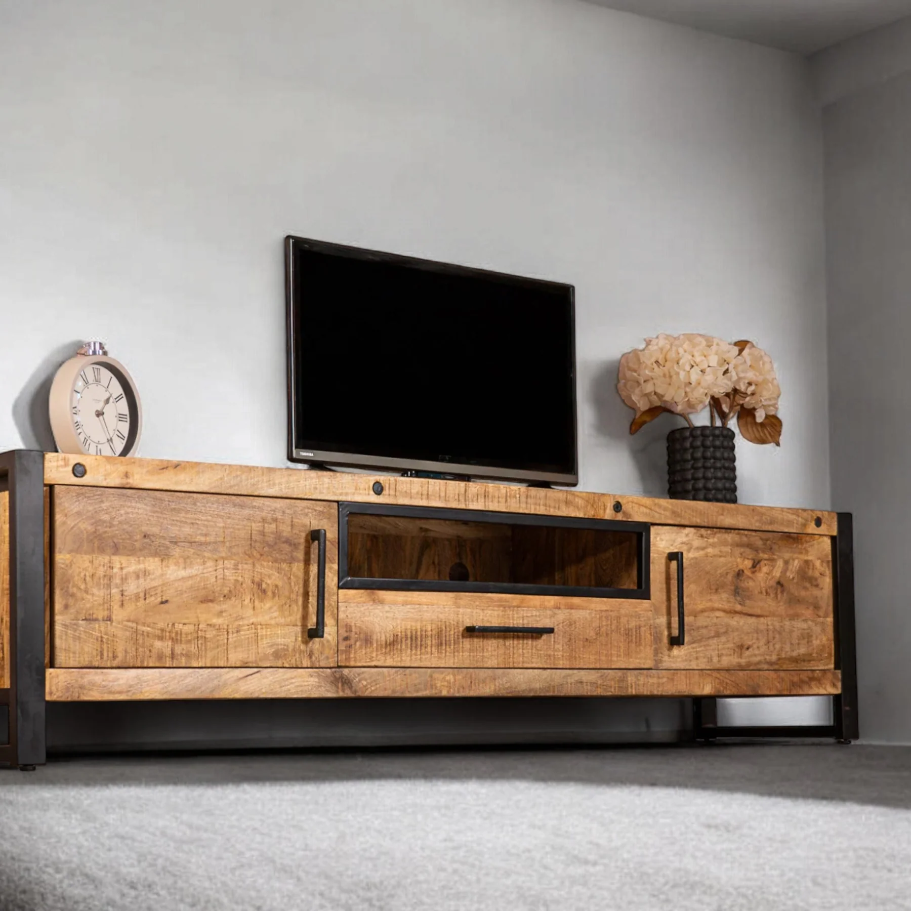 7E5BDAAA-5778-4BDF-BBC3-CB0B5B43AA98-Photoroom Iron Industrial Style Large Mango Wood Sideboard TV Unit - Image 1