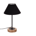 Black Fabric Shade Table Lamp with Natural Wood & Iron Base - Image 2