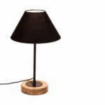 Black Fabric Shade Table Lamp with Natural Wood & Iron Base - Image 3