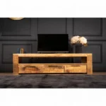 solid mango wood TV board unit with 3 drawers natural - Image 3