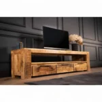 solid mango wood TV board unit with 3 drawers natural - Image 2