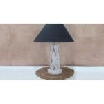 Handmade Distress wooden Table lamp in Vase design in Rustic Bark finish with Black fabric shade - Image 3