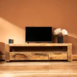 solid mango wood TV board unit with 3 drawers natural