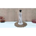 White Handmade Distress wooden Table lamp in Vase design in Rustic Bark finish with Beige fabric shade - Image 2