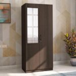 Engineered Wood 2 Door Wardrobe With Mirror in Dark Wenge Finish