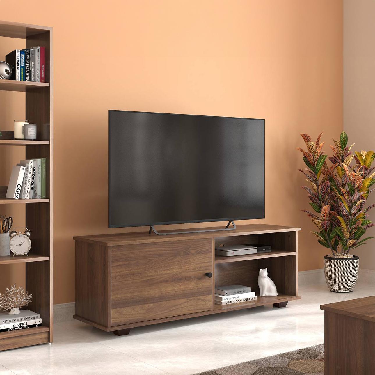 mVLkp7dJS9-0 Engineered Wood Free Standing TV Unit in Classic Walnut Finish - Image 1