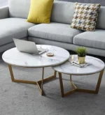 Marble Top Nesting Coffee Table Set In Gold Colour (Set of 2)