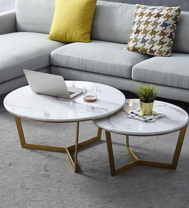 marble-top-nesting-coffee-table-in-gold-colour--set-of-2--marble-top-nesting-coffee-table-in-gold-co-dcmbhp Marble Top Nesting Coffee Table Set In Gold Colour (Set of 2) - Image 1