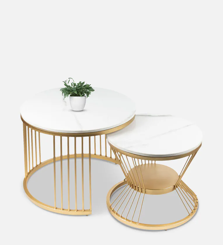 pandora-nesting-table-set--set-of-2--in-gold-finish-by-handicraft-town-pandora-nesting-table-set--se-dkbfpj Marble Top Nesting Coffee Table Set in Gold Finish (Set Of 2) - Image 1