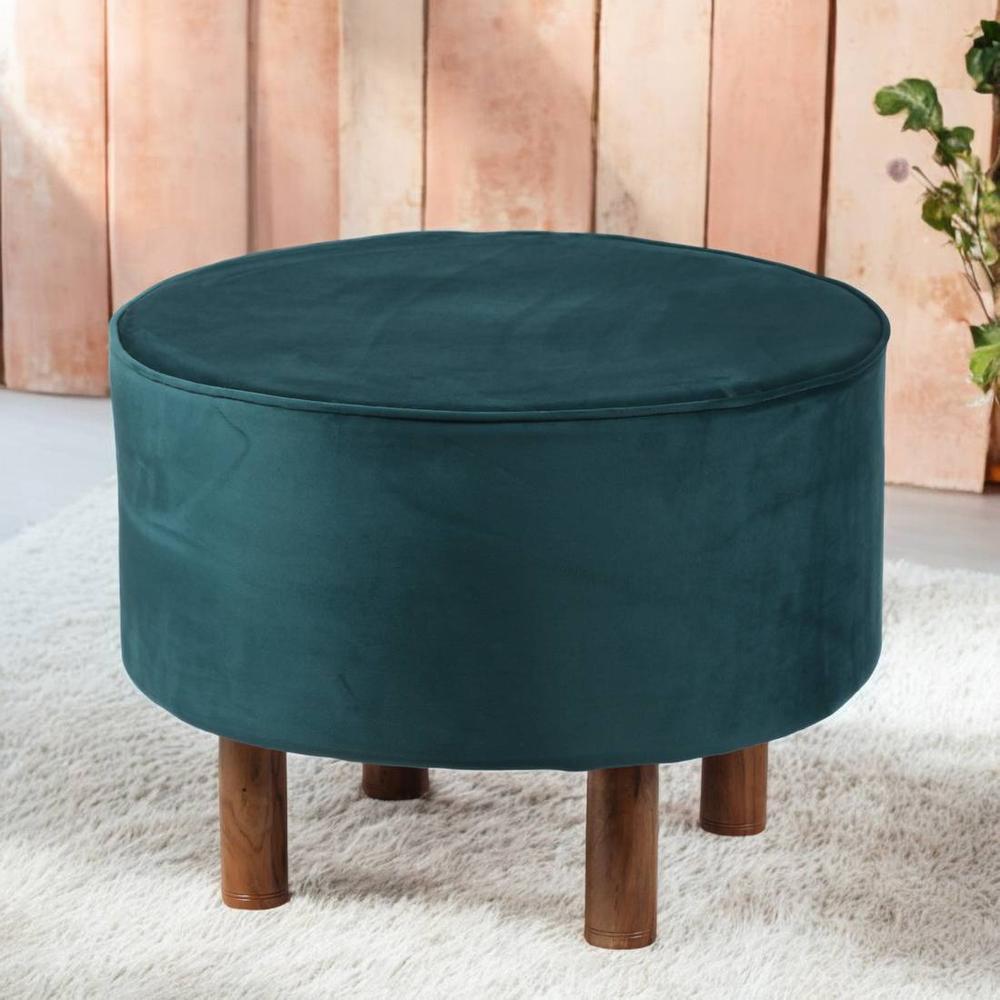 r0bzud9GrY-FVSTOT62ML24782 Solid Wood Ottoman Pouffee in Turquoise Sea Velvet - Image 1