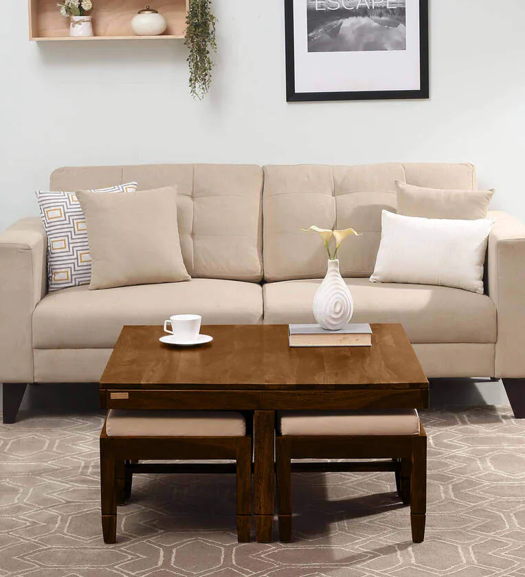 rezzan-sheesham-wood-nesting-coffee-table-set-in-provincial-teak-finish-with-cushioned-stools-rezzan-evcqyr Sheesham Wood Nesting Coffee Table Set In Scratch Resistant Provincial Teak Finish With Cushioned Stools - Image 1