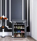 Fabric Open Shoe Rack in Black Finish