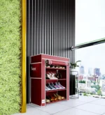 Shoe Rack with 4 Shelves & Cover in Maroon Colour - Image 4