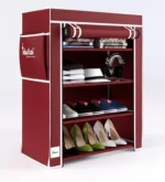Shoe Rack with 4 Shelves & Cover in Maroon Colour - Image 2