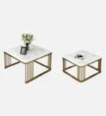 Square Marble Top Nesting Coffee Table In Gold Colour (Set of 2) - Image 2