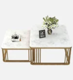 Square Marble Top Nesting Coffee Table In Gold Colour (Set of 2) - Image 3