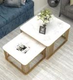 Square Marble Top Nesting Coffee Table In Gold Colour (Set of 2) - Image 2