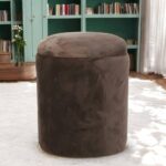 Solid Wood Ottoman Pouffee in Taupe Brown Velvet
