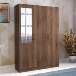 Engineered Wood 3 Door Wardrobe With Mirror in Classic Walnut Finish