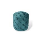 Solid Wood Ottoman Pouffee in Turquoise Sea Velvet - Image 3