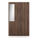 Engineered Wood 3 Door Wardrobe With Mirror in Classic Walnut Finish - Image 3
